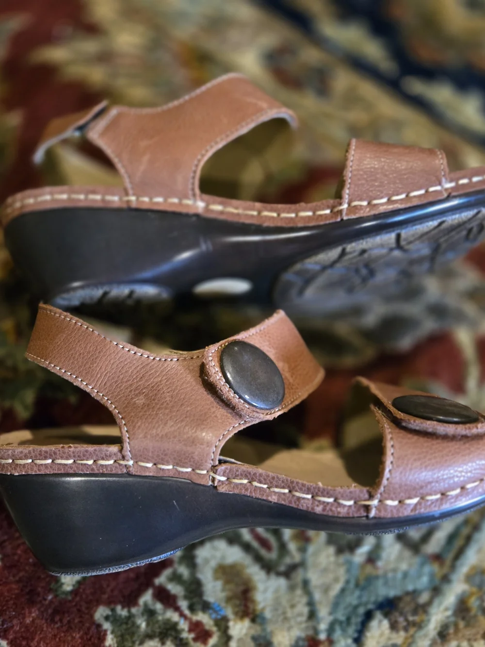 Softspots Tan and Brown Leather Slip-On Sandal
